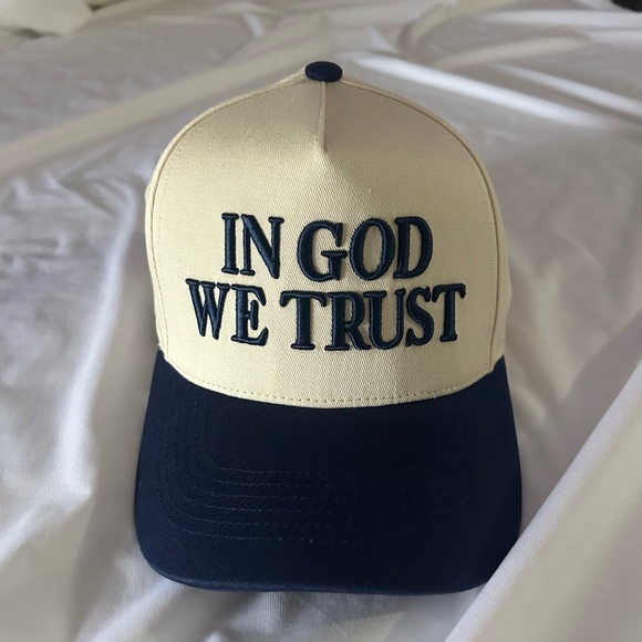 conviction co Accessories - NEW Conviction CO Embroidered 'IN GOD WE TRUST' Two-Tone Cap - Cream and Navy
